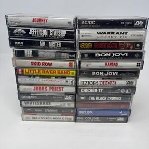 24 Classic Rock 80s Pop Cassette Tape Lot AC/DC Aerosmith Bon Jovi U2 Warrant